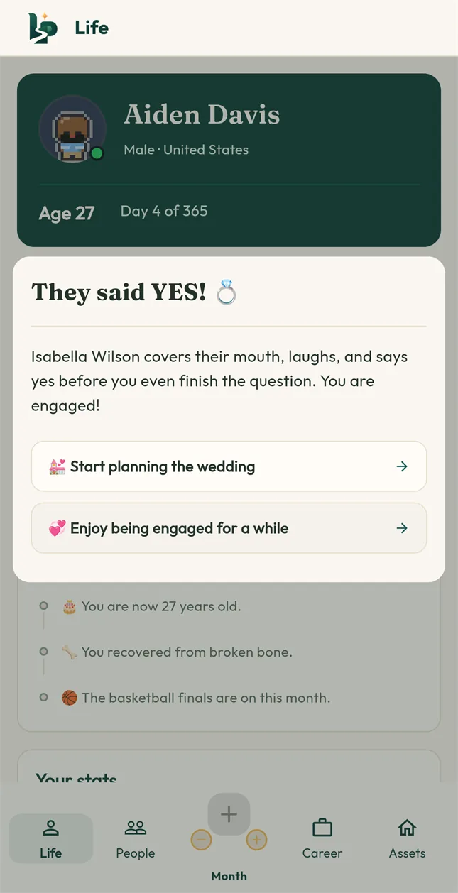 A proposal: They said YES, with choices to start planning the wedding or enjoy the engagement.