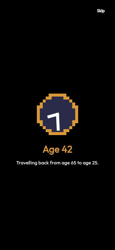 The current Time Travel arrival scene with a clock winding backwards and an age countdown.